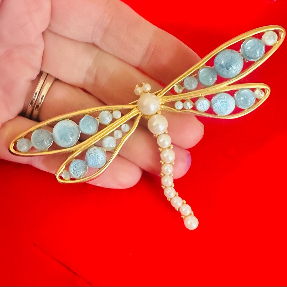 KARL LAGERFELD Designer for Chanel vintage glass cabochon dragonfly brooch